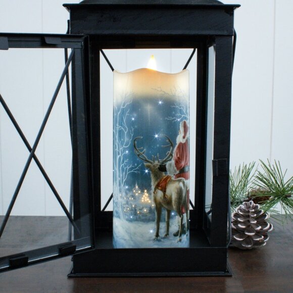Starry Night Santa fiber optic Led pillar Candle with Timer - Picture 2 of 6